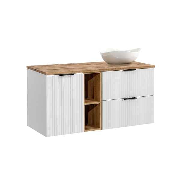 Comad Závěsná skříňka Casad Cloud s deskou a umyvadlem 120 cm bílá/dub wotan