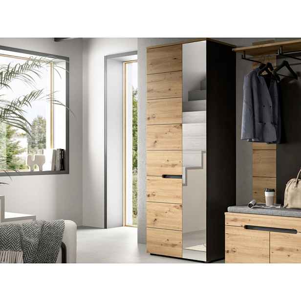 Předsíňová skříň se zrcadlem Cano, 65 cm, šedá/dub artisan