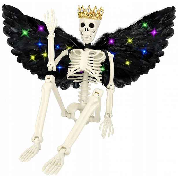 Halloweenská Kostra 90 CM S Křídly, Pohyblivé Klouby, Závěsná Dekorace
