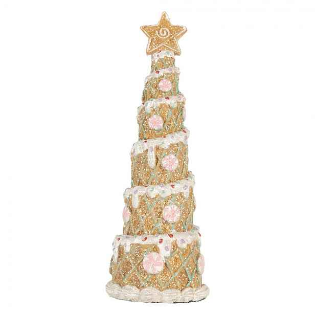 Hnědo-růžová dekorace vánoční stromek Christmas Tree - Ø 9*25 cm Clayre & Eef