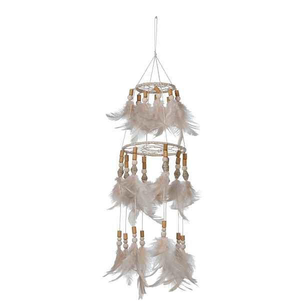 Přírodní lapač snů s lososovými peříčky Boho Feathers - Ø 13*50cm J-Line by Jolipa