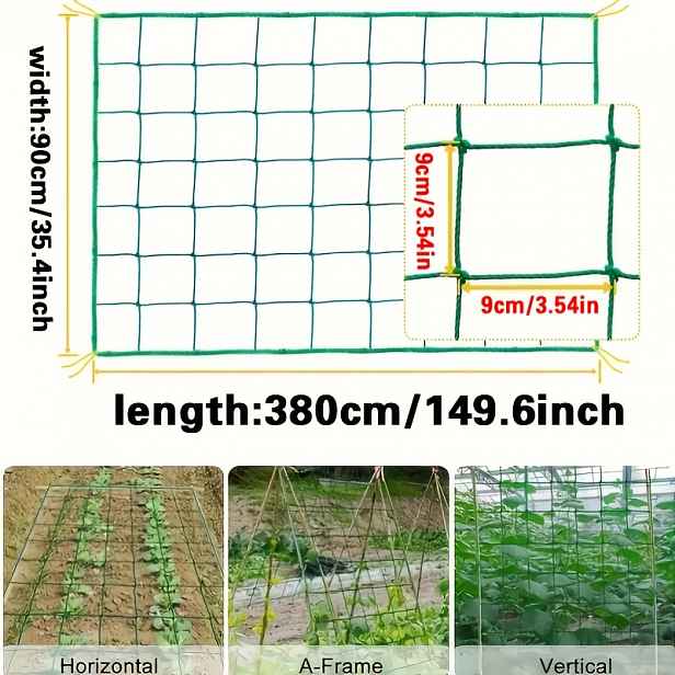 TEMU 2 sady zahradní popínavé sítě, 90 cm x 380 cm / 35,4 palce x 149,6 palce, zesílená nylonová opěrná síť pro rostliny, speciální síť pro balkónové