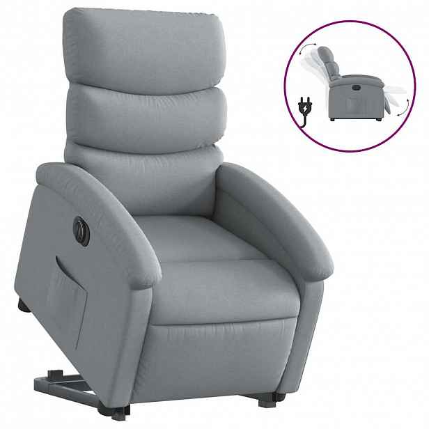 vidaXL Elektrické zvedací polohovací křeslo světle šedé textil