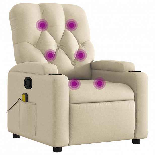 vidaXL Masážní polohovací křeslo krémové textil