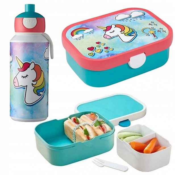Snídaňový set Láhev Na Pití Krabička na svačinu Lunchbox pro holčičku Jednorožec