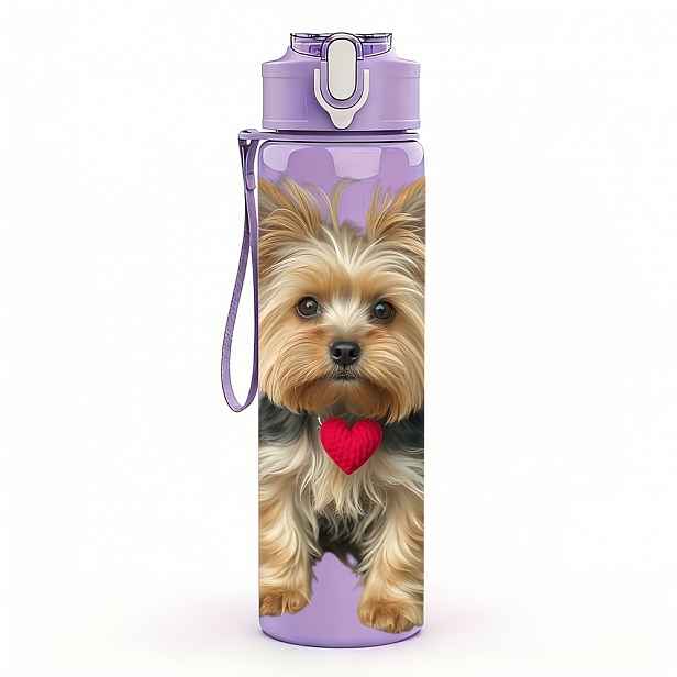 TEMU 1 ks Červená láhev na vodu s Yorkie štěněte ve tvaru srdce, 750 ml, vícebarevná plastová sportovní láhev, nepropustné výklopné víko, vhodná pro