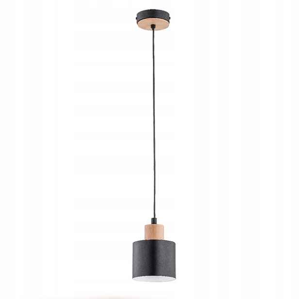 Dekorativní industriální závěsná lampa černá s dřevěnými prvky Alfa