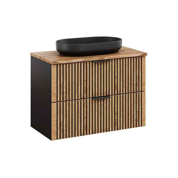 Comad Závěsná skříňka Casad Nature River s deskou a umyvadlem 80 cm dub wotan/černá