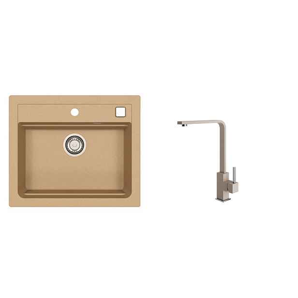 SET ALVEUS ATROX 30/55 + BATERIE AFRA/ 55 - obdélníkový granitový béžový dřez 590x500x200 mm v setu s baterií