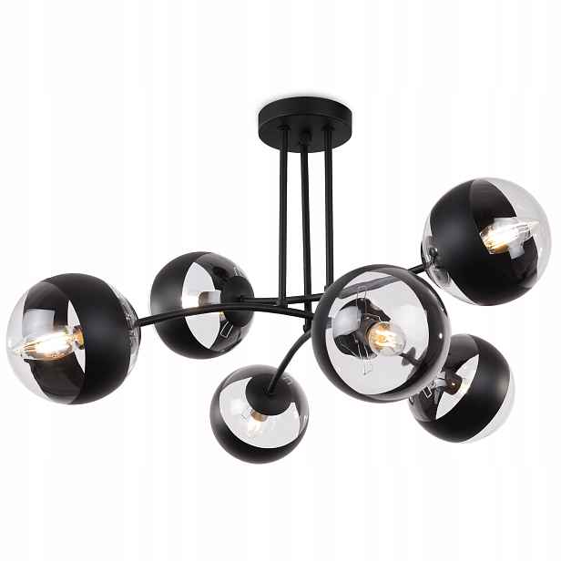 Stropní Svítidlo Závěsný Lustr Černý Loft Do Obývacího Pokoje Skleněné Koule