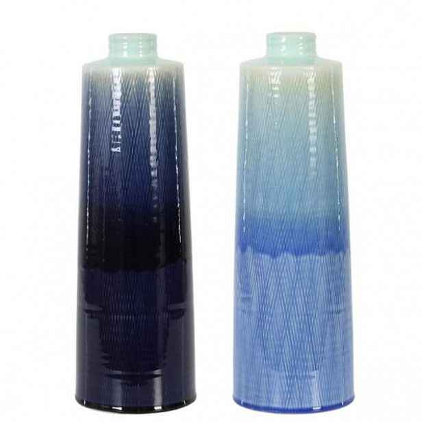 Váza válec úzké hrdlo keramika modrá mix 42cm