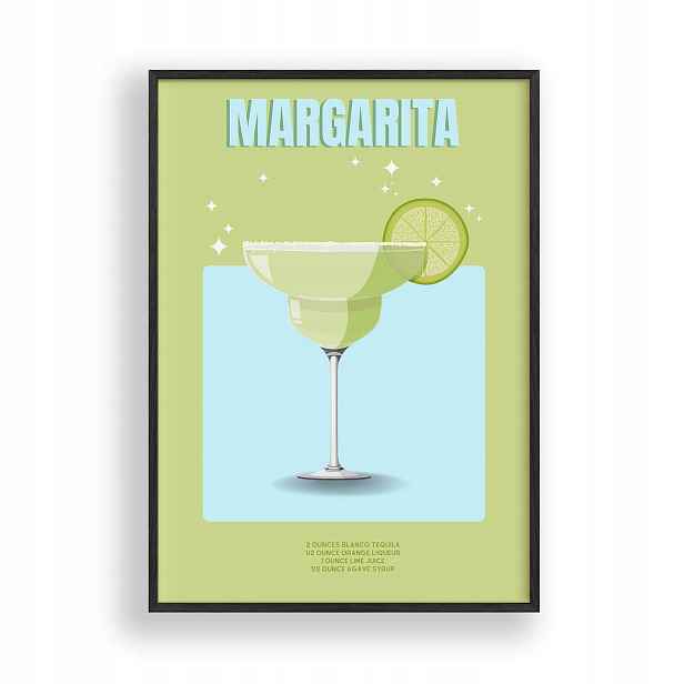 Obraz Koktejl Margarita Plakát Rámeček Dřevěný Černý 30x42 cm