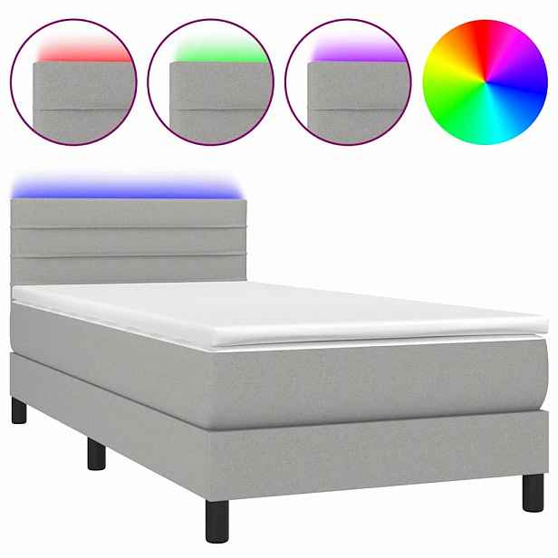 vidaXL Box spring postel s matrací a LED světle šedá 90x200 cm textil