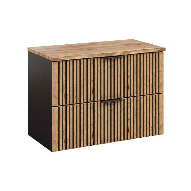 Comad Závěsná skříňka Casad Nature s deskou 80 cm dub wotan/černá