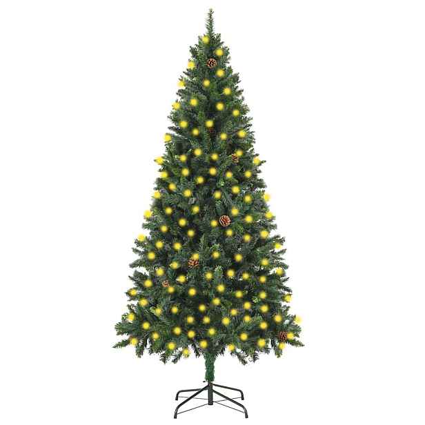 vidaXL Umělý vánoční stromek s LED osvětlením a šiškami zelený 210 cm