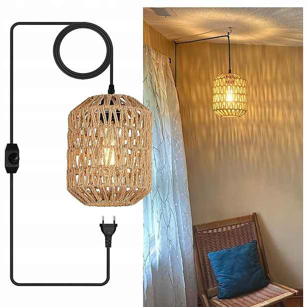 Ratanová závěsná lampa ve stylu Boho Vintage 60W E27