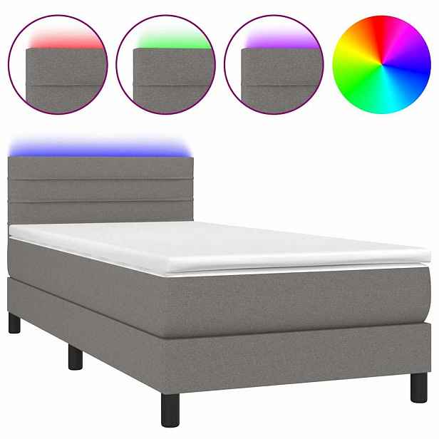 vidaXL Box spring postel s matrací a LED tmavě šedá 90x200 cm textil
