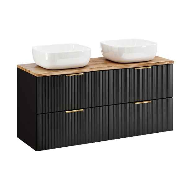 Comad Závěsná skříňka Casad Nature Smile s deskou a umyvadly 120 cm dub wotan/černá