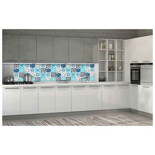 Fototapeta Květiny Geometrie Textura Dlaždice Bílá Modrá 250x60 lepidlo