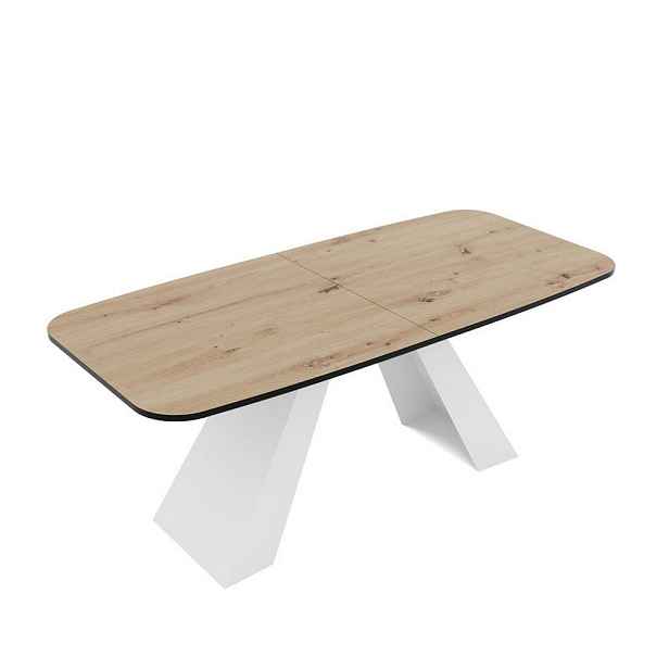 Idohome JÍDELNÍ STŮL ZENITH rozkládací 180/90/76 cm s kovovou podnoží, bílý / dub Artisan