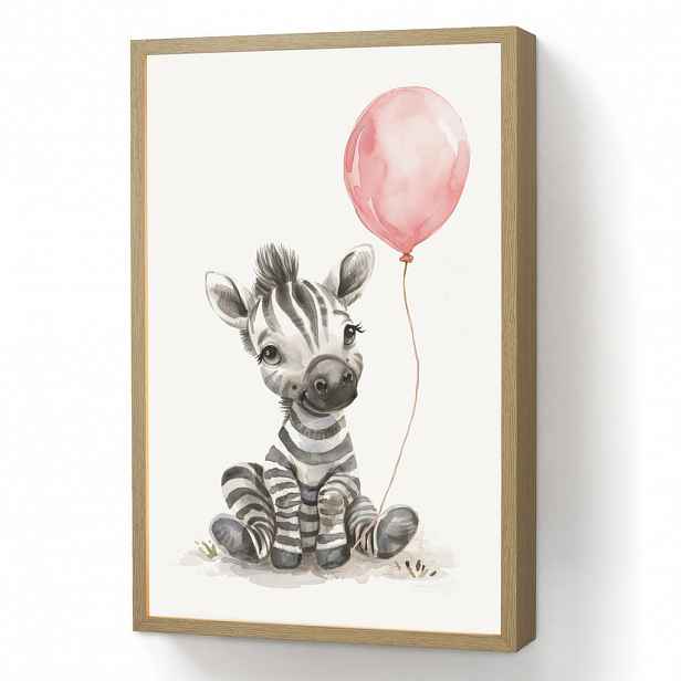 OnlyWow DOBÍJECÍ NOČNÍ LAMPIČKA Zebra - Dítě - Zvířata - Růžový balónek 40x60 cm