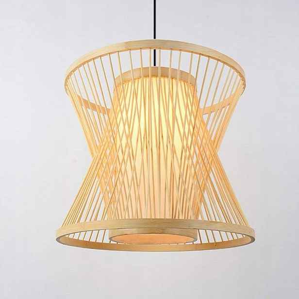 Závěsná dřevěná lampa Boho 35 cm Přírodní bambusový lustr Světlý