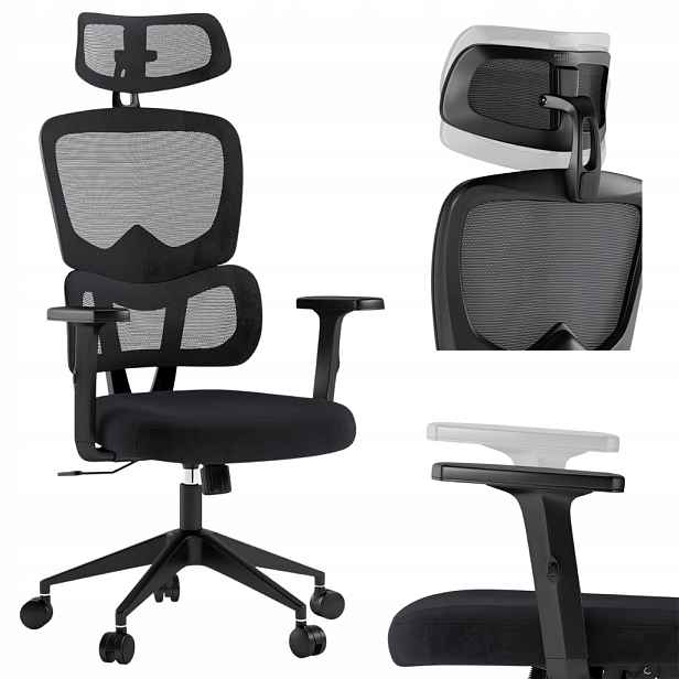 Černá Nastavitelná Ergonomická Prodyšná Kancelářská Židle Otočná Židle