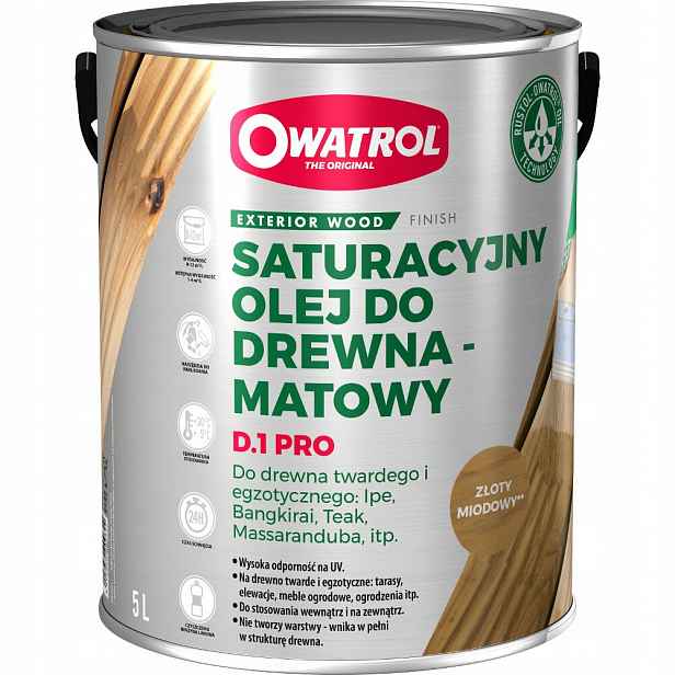 Owatrol D1 Pro Olej na dřevo s Uv zářením 5 l, medově zlatý