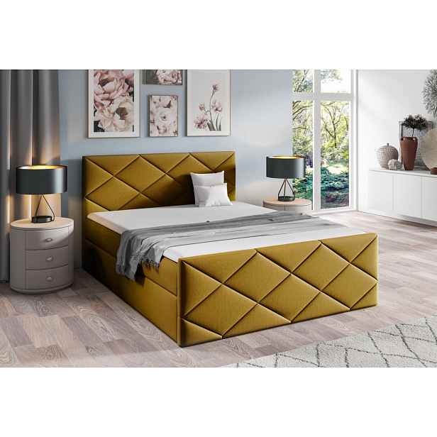 Postel s matrací a roštem HALKA - 180x200, žlutá 2 + topper ZDARMA