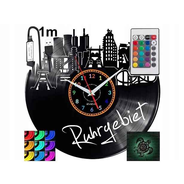 Ruhrgebiet Nástěnné Led podsvícené hodiny Rgb na dálkové ovládání Vinylová deska Nově