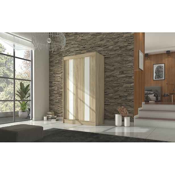 Šatní skříň s posuvnými dveřmi 120 cm FADRA - dub sonoma / bílá