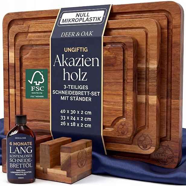 Deer&oak 3-desky různé vel karbonizovaných bambusových krájecích prkének