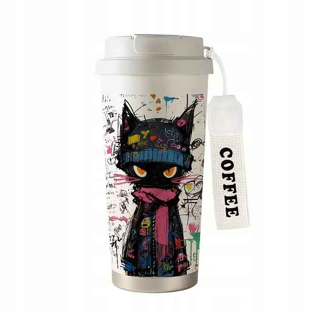 Termohrnek termoska velká 530 ml Černá Kočka kočky Pop Art Graffiti ocelová