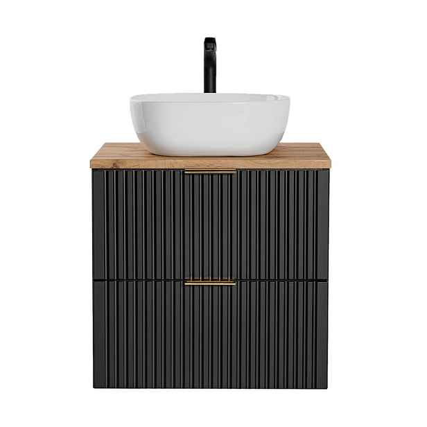 Comad Závěsná skříňka Casad s deskou a umyvadlem 60 cm černá/dub wotan