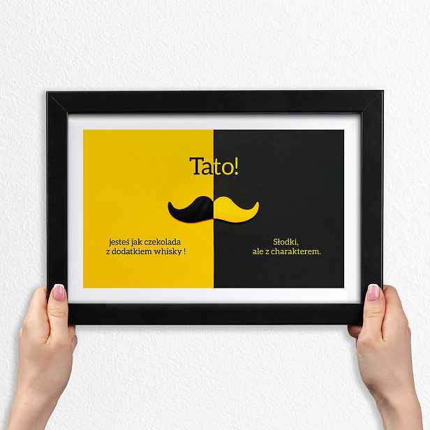 Den otců Dárek Krásný rámeček z Mdf s grafikou Žluté kníry černé 30x20 cm
