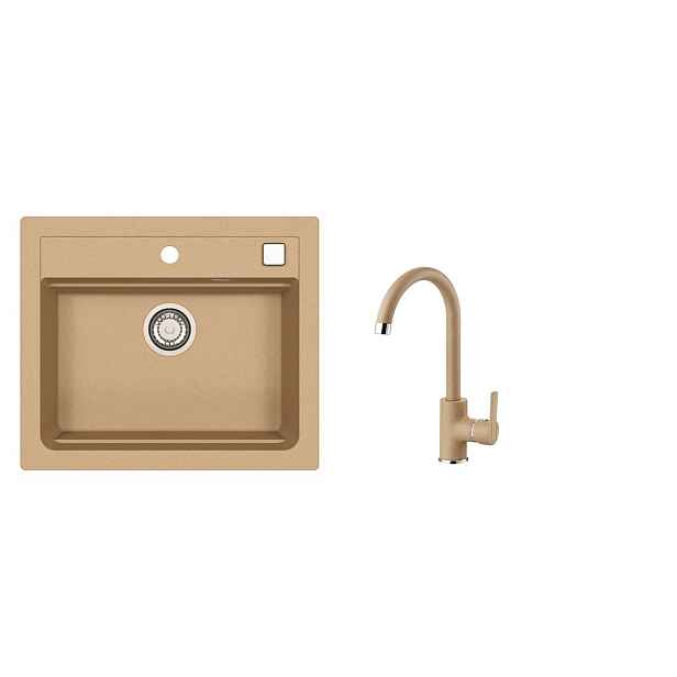 SET ALVEUS ATROX 30/55 + BATERIE TONIA /55 - obdélníkový granitový béžový dřez 590x500x200 mm v setu s baterií