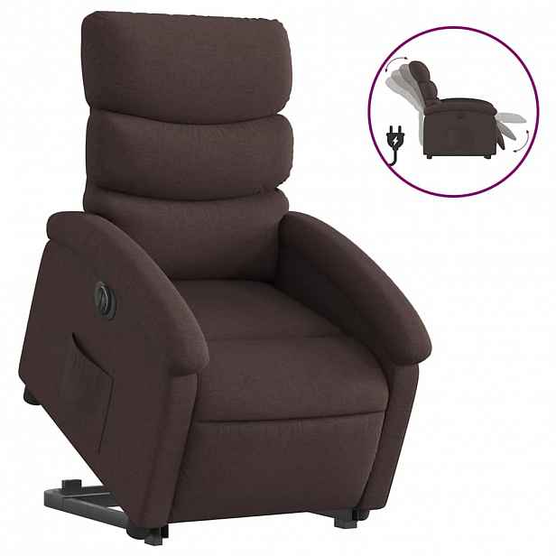 vidaXL Elektrické zvedací polohovací křeslo tmavě hnědé textil
