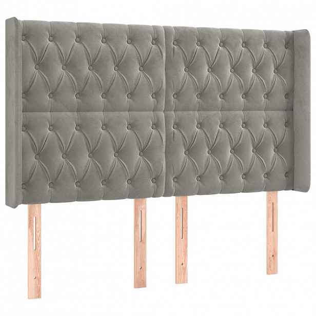 vidaXL Čelo postele typu ušák světle šedé 163x16x118/128 cm samet