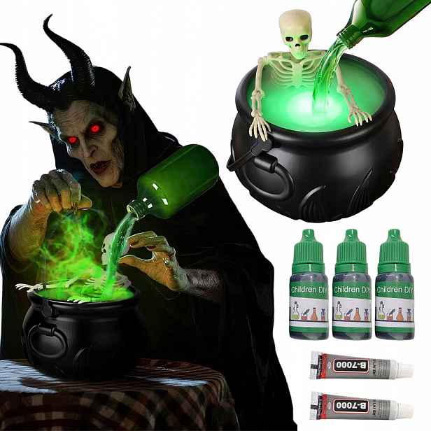 Halloweenský kotlík s mlhou, kostlivec, potiony, 25 cm