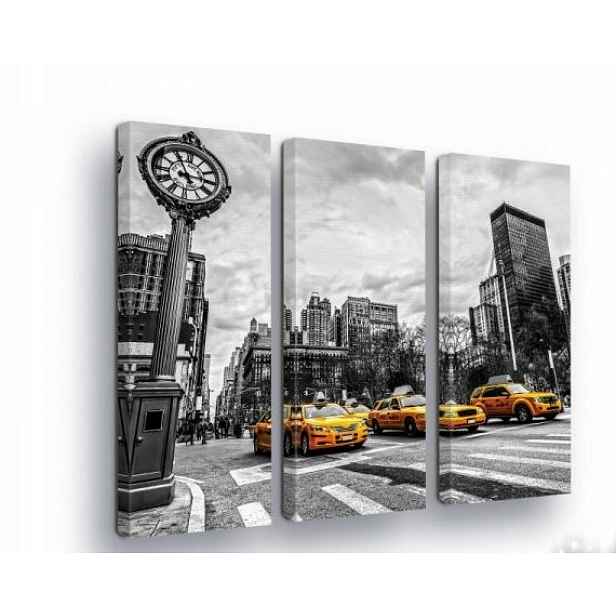Obraz 90x80 New York taxi město ulice hodiny černobílé žluté krajina