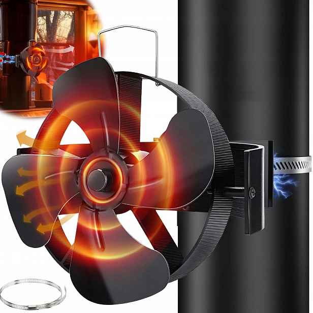 Termoelektrický Krbový Ventilátor Napájený Teplem Bez Proudu, Černý