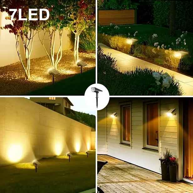TEMU 7LED solární reflektor, solární nabíjení, duální použití – montáž na stěnu/zametení do země, IP65 osvětlení krajiny a , flexibilní a pohodlná