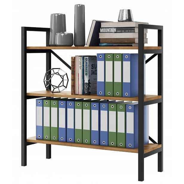 Loftový kancelářský regál na segregátory, kov a dub Medium-office D3 80x30 cm