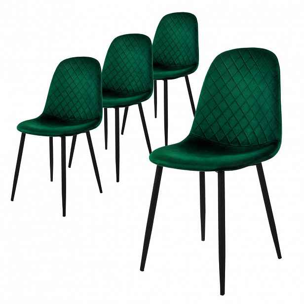 ML-DESIGN JÍDELNÍ ŽIDLE, sada 4 ks, tmavě zelený samet