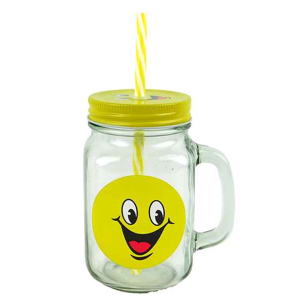 PROHOME - Sklenice 500ml se slámkou úsměv