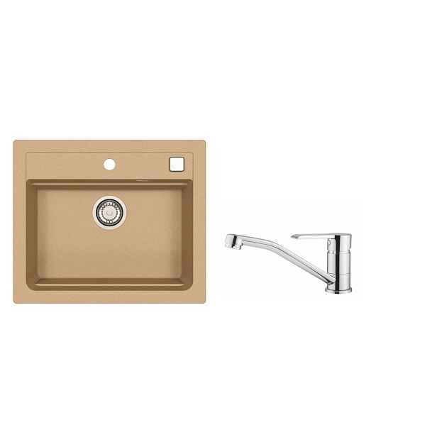 SET ALVEUS ATROX 30/55 + BATERIE RUTA - obdélníkový granitový béžový dřez 590x500x200 mm v setu s baterií