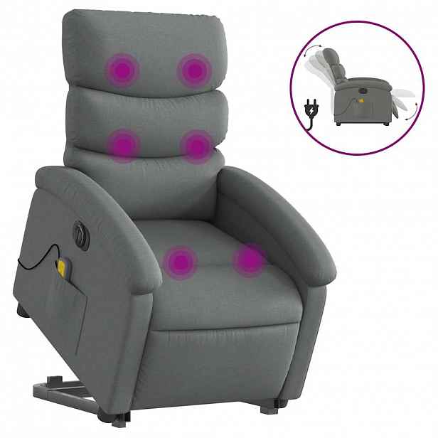 vidaXL Elektrické zvedací masážní polohovací křeslo tmavě šedé textil