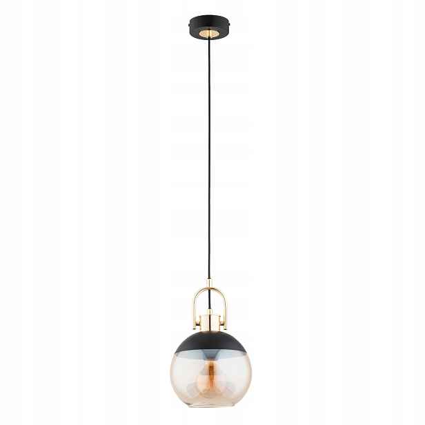 Závěsná lampa černo-zlatá skleněná jantarová koule 1xE27 15W Alfa