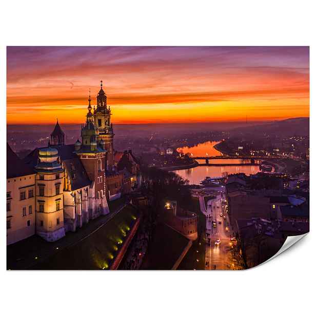 Muralo FOTOTAPETA do Obývacího Pokoje Západ Slunce Hrad Wawel Architektura Město 250x175