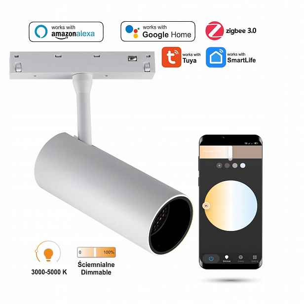 Reflektor Bílý Led WiFi Zigbee Track 30W Smart Track 48VDC 3000-5000K